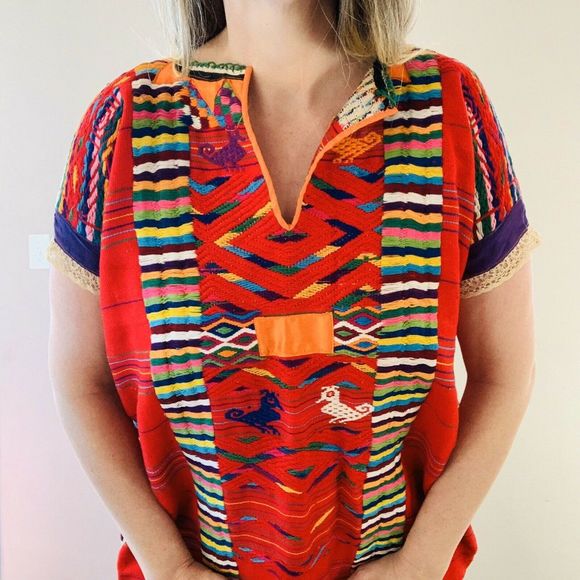 Vintage Huipil Tunic Dress Hand Woven - Picture 2 of 8